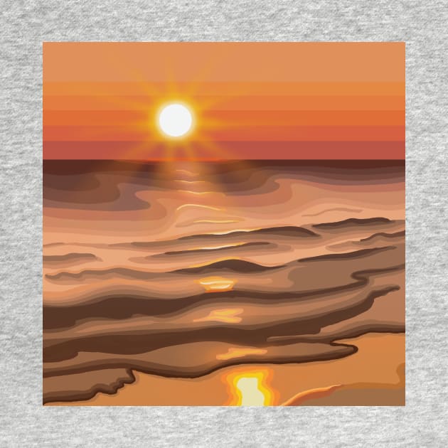 Abstract Warm Ocean Sunrise Landscape Digital Illustration by AlmightyClaire